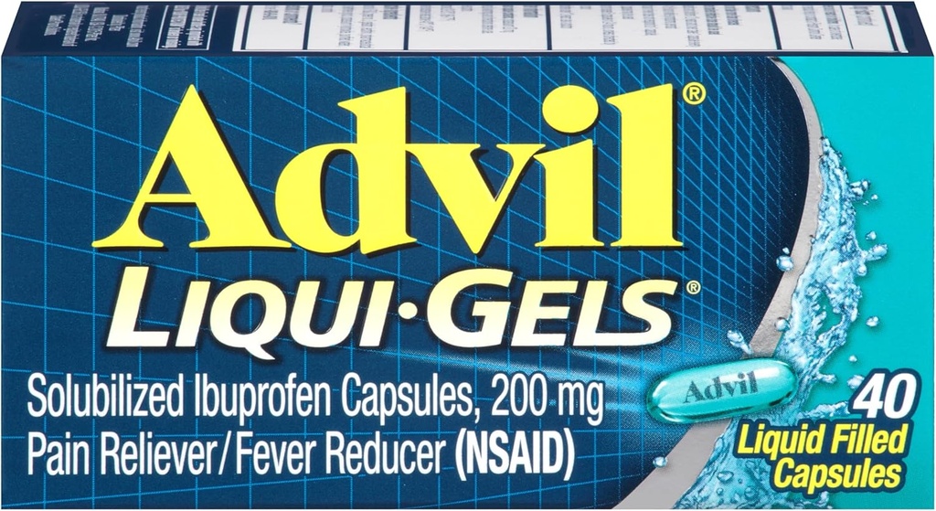 Advil Liqui- żele przeciwbólowe Reliever and Fever Reducer, leki przeciwbólowe dla dorosłych z Ibuprofen 200mg na ból głowy, ból pleców, ból menstruacyjny i ból stawów Relief - 40 Kapsułki wypełnione płynem