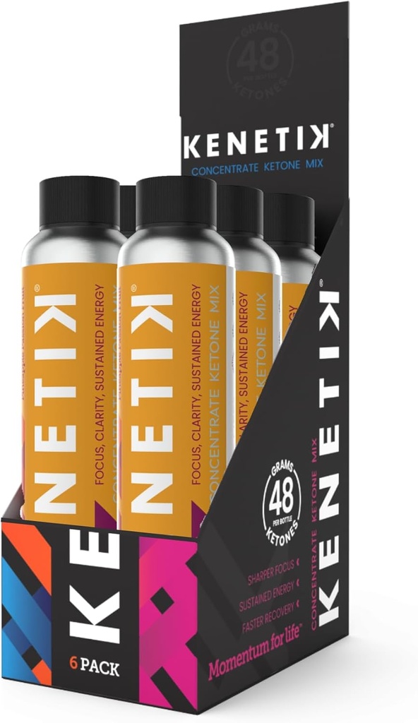 KENETik Ketone Drink Mix, Exgenous Ketones Mieszanka, Keto, Kofeina & Cukier wolny, suplement wegański dla czystej energii i skupienia psychicznego, alternatywa kawy z D- BHB - Ananas Passionfruit Flavor, 6PK