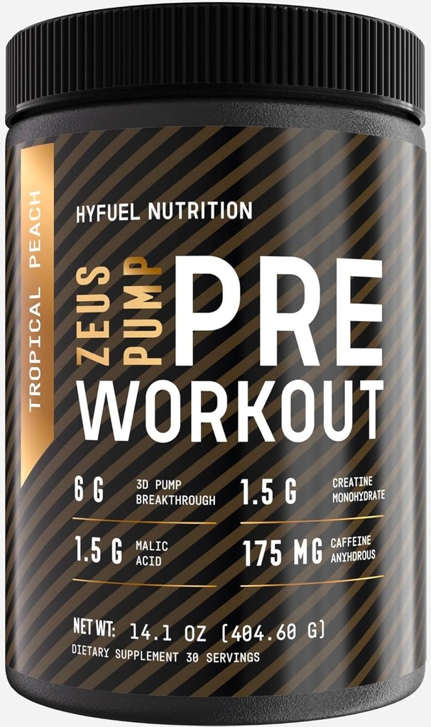 Zeus Pre Workout Pompa Proszek - Boost Focus and Energy - Wstępny trening z Creatine, L- Citrulline, Agmatine, Kanna, Betaine Bezwodny - 3D Pump Breakthrough ® Formuła, Sugar- Free - Tropical Peach Flavor