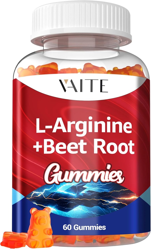 L Argininy Suplement Buraki Gummie - Podwójna siła, Energy Boost, Wsparcie cyrkulacji i Stamina, Organic Chewable Beets Supplements dla mężczyzn i kobiet, Wegan Gummy, Non-GMO, Sugar- Free