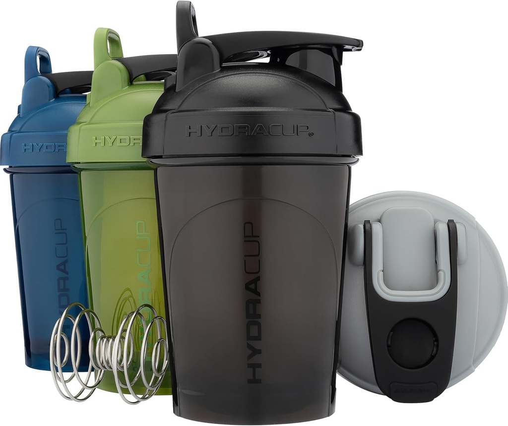 Hydra Puchar ProFlow Shaker Butelki Biżuteria 124; Protein Shaker Cups z Whisk Ball, Leak- Proof Lid, Ukryte Carry Handle 124; BPA- Free Gym Mixer dla proszku proteinowego, Mieszanie suplementów (4 opakowania z regularną whisky)