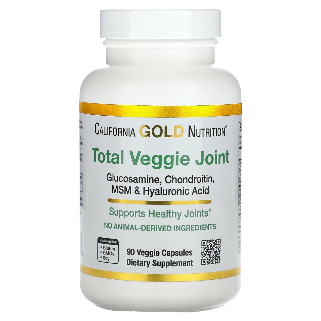California Gold Nutrition Wegetariańska Glukozamina, Chondroitin, Kwas hialuronowy, MSM, Total Veggie Joint & Bone Support Formuła, Nie GMO, No Soy, Gluten Free, 90 Veggie kapsułki