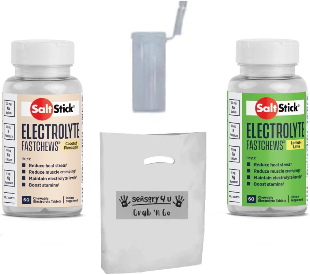 SENSORY4U Saltstick FASTCHEWS Ananas kokosowy i Lemon Lime Variety 2- Pack - 60 Butelki z Race Ready Tube - Grab i Go zestaw prezentów