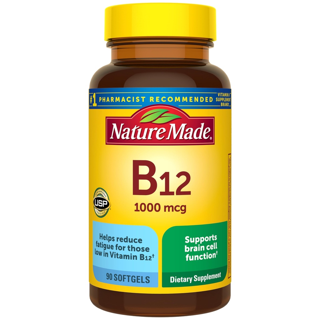 Nature Made Witamina B12 1000 µg, Suplement diety do wsparcia metabolizmu energii, 90 Softgels, 90 Day Supply