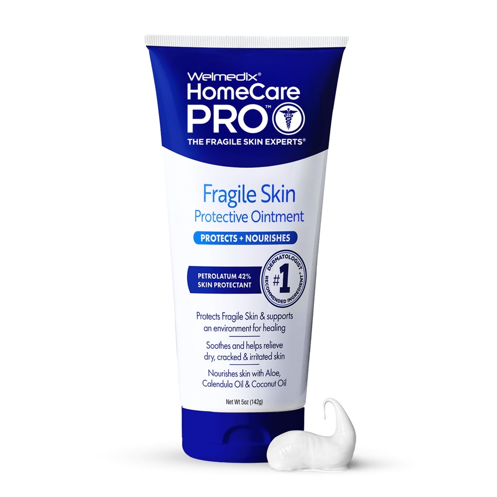 Welmedix Fragile Skin Protective Ointment Hospital Storage Healing Maintment, Barrier Cream & Skin Protectant w / Calendula for Treatment of Eczema, Łuszczyca, Dermotive, Bed Sores, Chafing (5oz Tube)