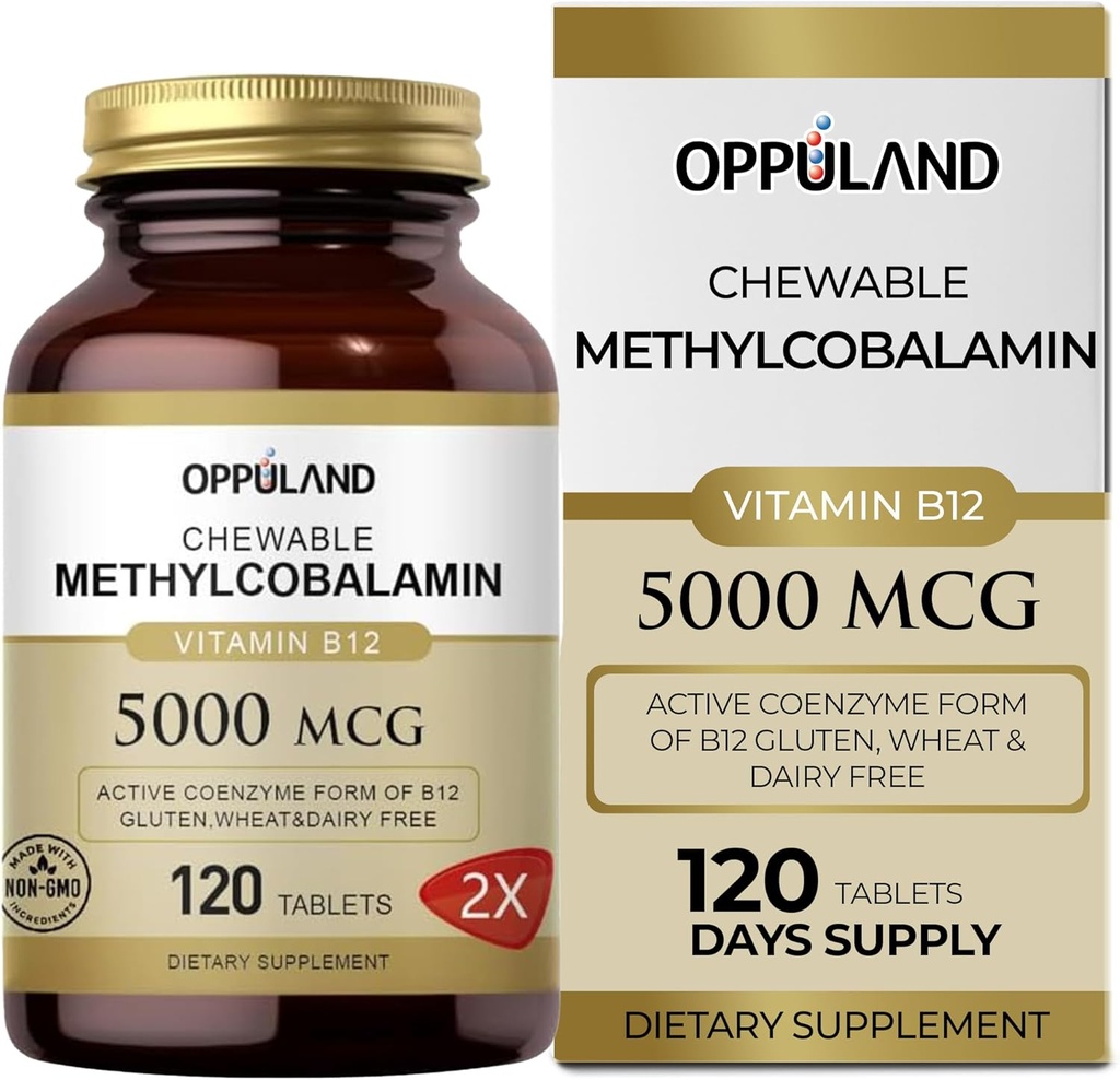 Metyl B- 12 5000mcg do żucia z folianem - Witamina B12 Metylkobalamina Tabletki podjęzykowe - Wspomaga energię i funkcje mózgu - Suplement wegański - Flavor pomarańczowy - 120 Liczba