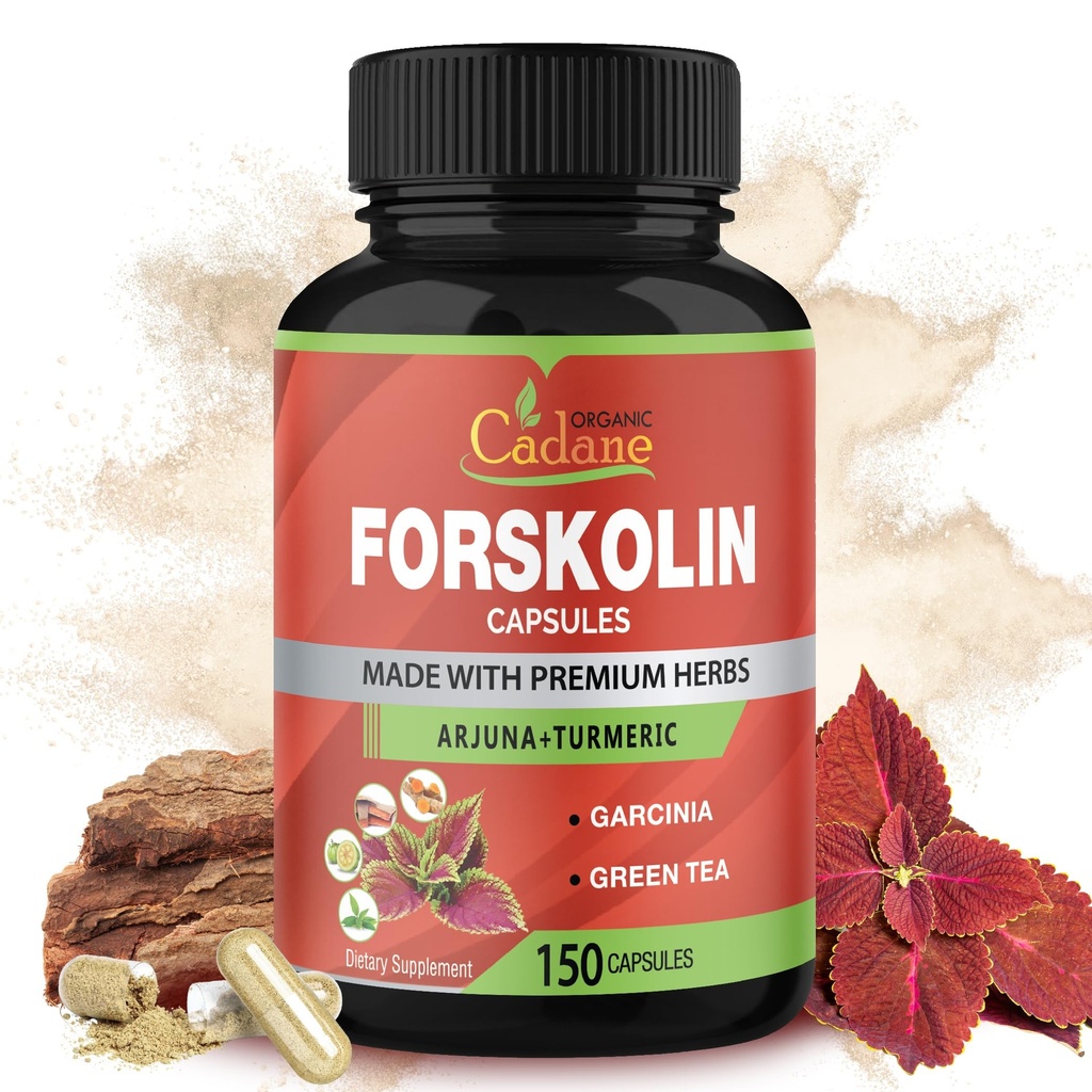 Suplementy forskoliny Cadane - 5in1 z kurkuminą kurkuminową, arjuną, Garcinia Cambogia i zieloną herbatą - 5 miesięcy dostaw - 150 kapsułek