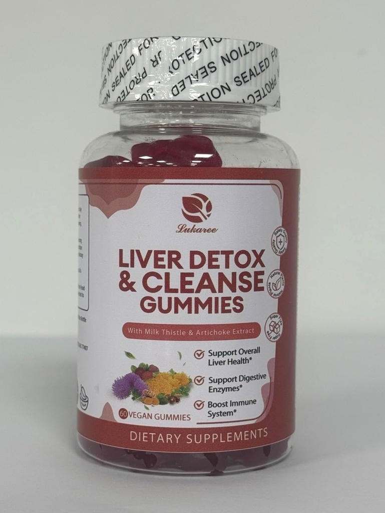 Lukaree Liver Cleanse Detox & Naprawa Gummies - Mleko Thistle Silymarin, Dandelion, Ekstrakt z karczocha i Elderberry - No Sugar, Malina Flavor - 180 Count