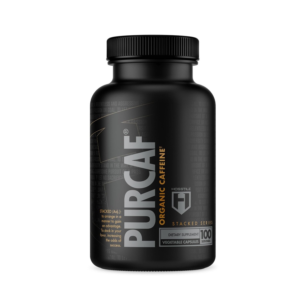 HOSSTILE PurCaf Kapsułki kofeiny organicznej, Natural Energy Supplement, Brak Crash lub Jitters, Przed treningiem Focus & Energy, 200mg na serwowanie, 100 tabletek