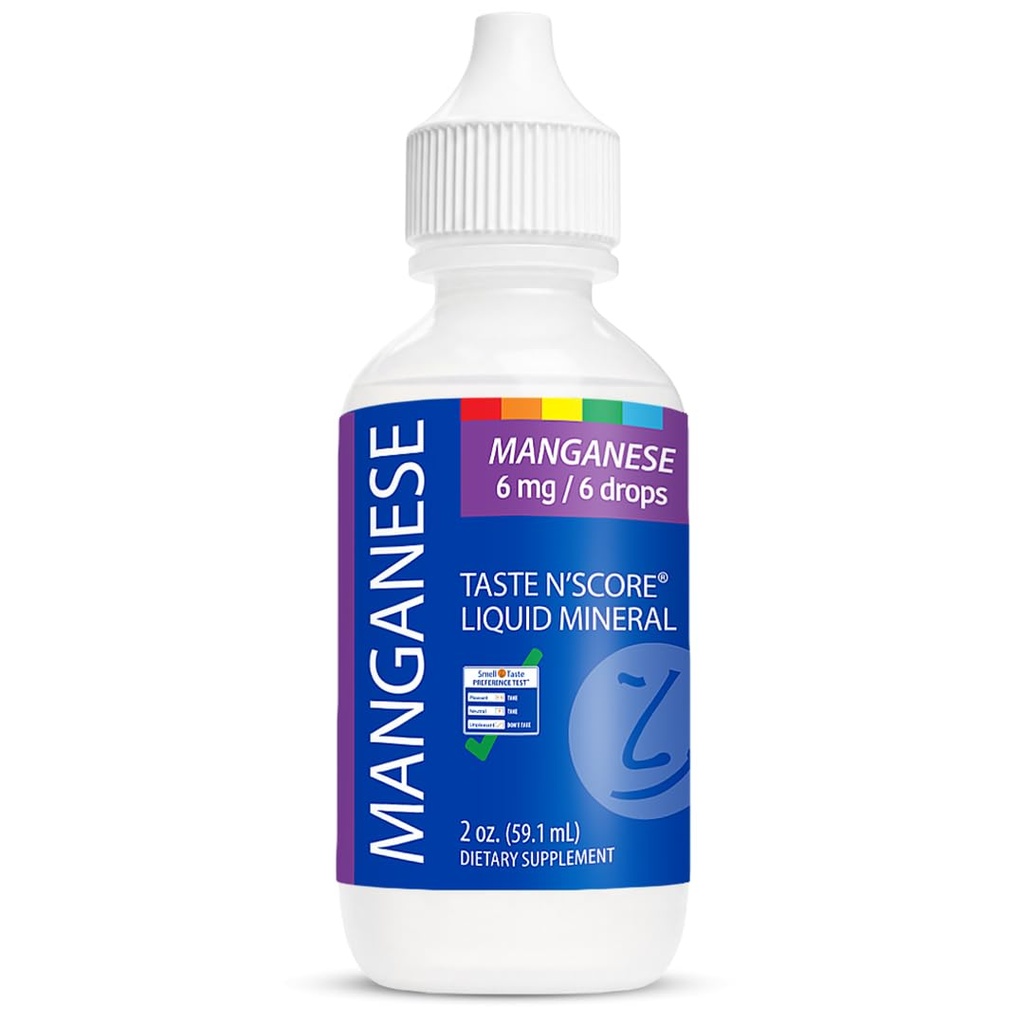 Smak N 'Ocena Mangan płynny jonowy suplement mineralny; 100% Czysty; 6 mg; 118 Służenie