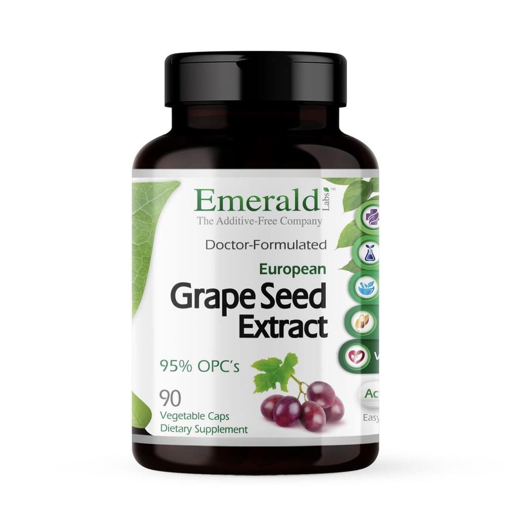 EMRALD LABS European Grape Seed Extract - Antyoksydant i suplement wsparcia immunologicznego - Pomaga zdrowy przepływ krwi - 90 Kapsułki warzyw (90- Day Supply)