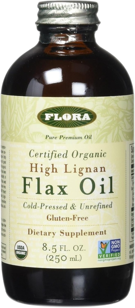 Flora Organic Flax High Lignan Oil 17 oz - Cold Pressed & Unrafinted - Non GMO & Gluten Free