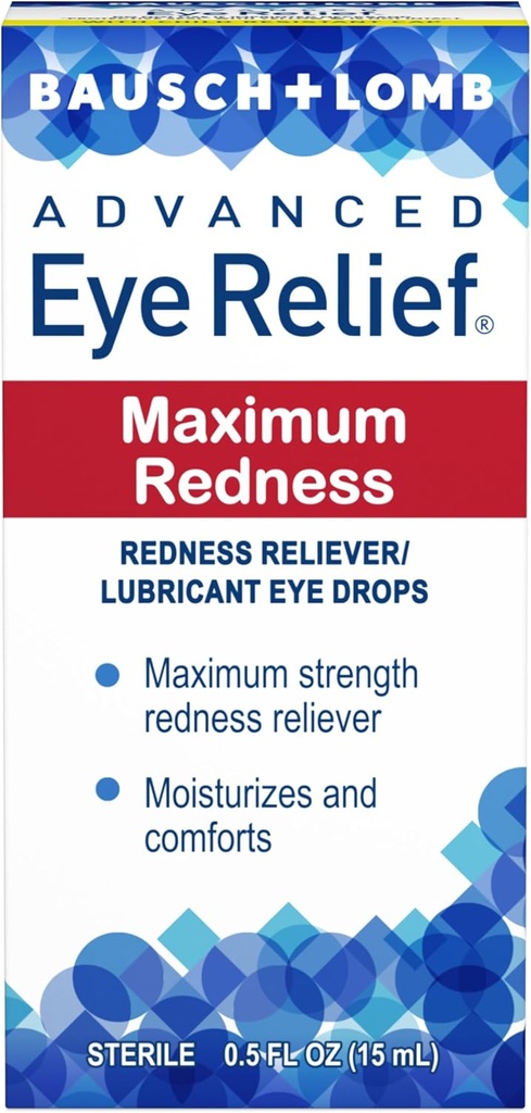 Bausch & Lomb Advanced Eye Relief Maximum Redness Lubricant Eye Drops from 0.5 Fl Oz (15 ml) - opakowanie po 5