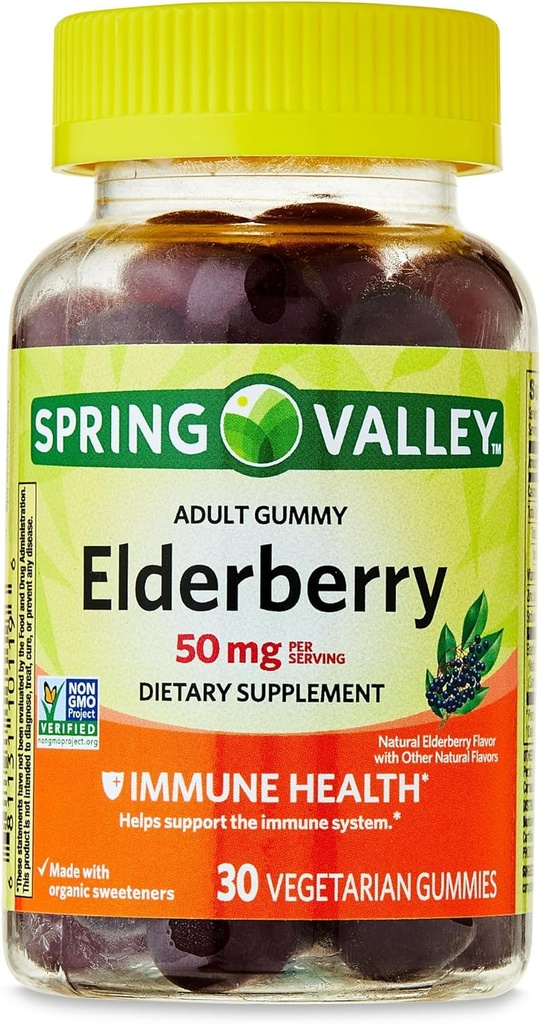 IKJ Elderberry immunologiczne zdrowe suplement diety Gummeje wegetariańskie, 50 mg, 30 Hrabia