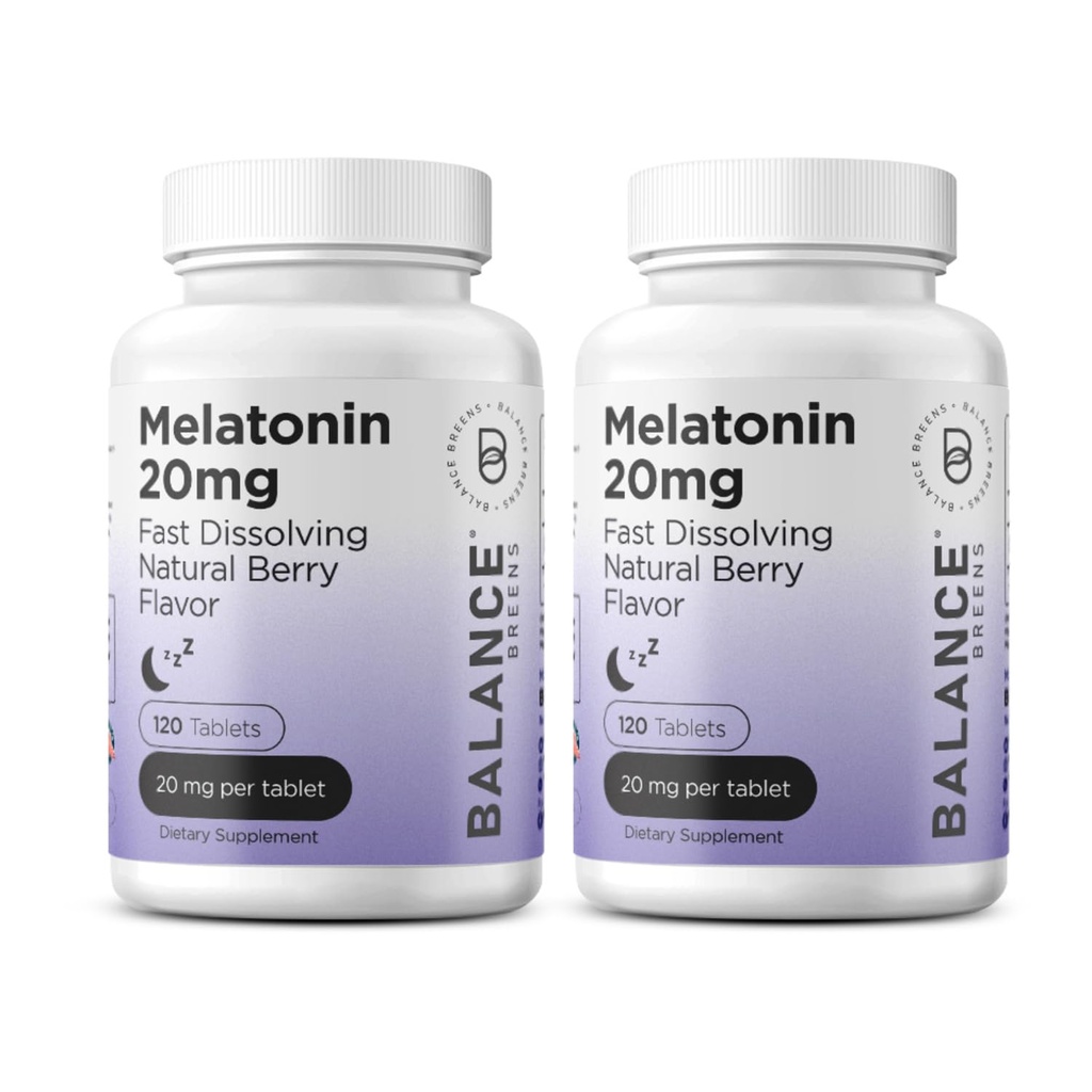 Melatonina 20mg szybko rozpuszczalne tabletki - wysoka potencja, szybkie aktorstwo, Naturalne wsparcie snu - Pomoc snu dla dorosłych - Non- Groggy, Wolna receptura - 120 tabletek nasennych - Opakowanie 2