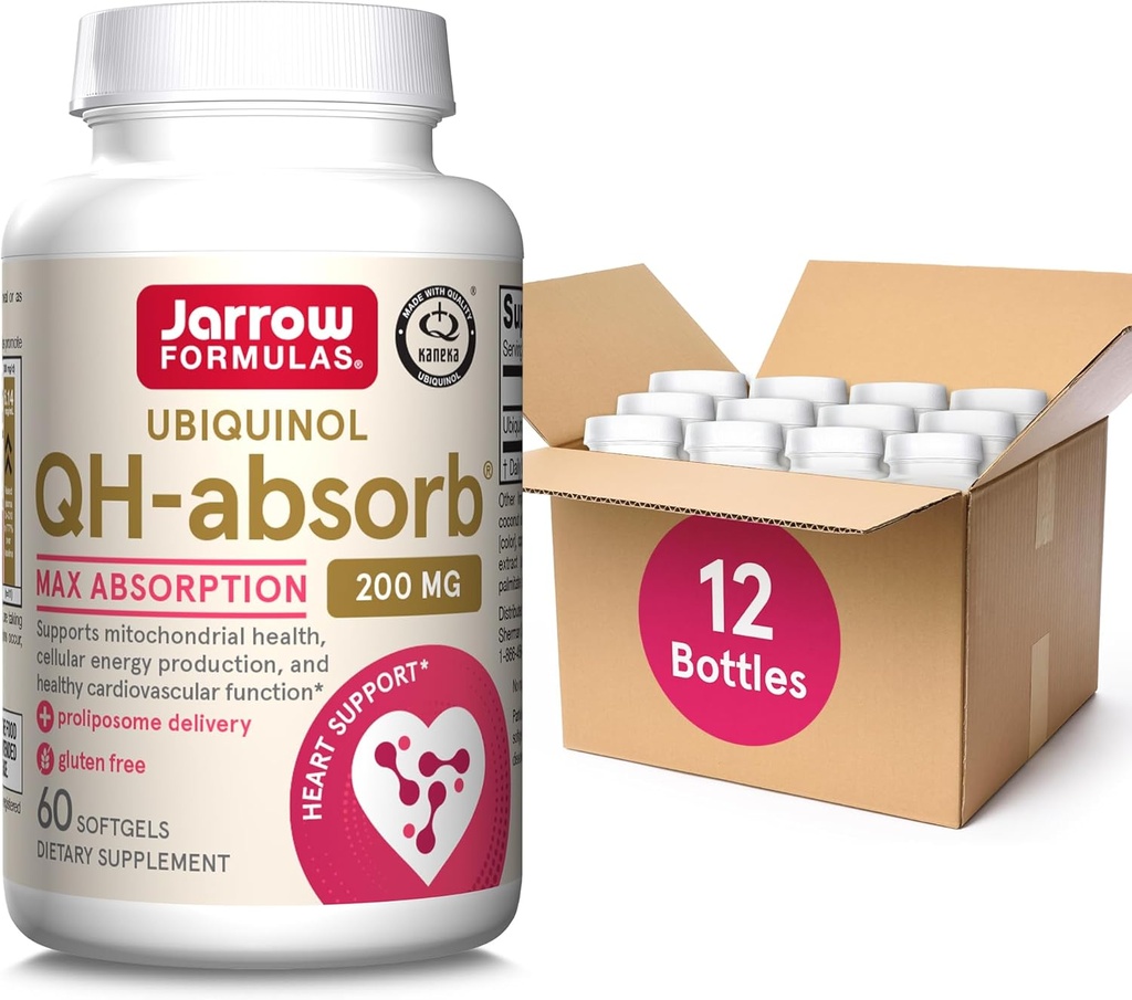Jarrow EFLAS QH- Absorb, 200 mg, Ubichinol Suplement diety dla zdrowej funkcji sercowo-naczyniowej, 60 Softgels, 60 Day Supply (PACK OF12)