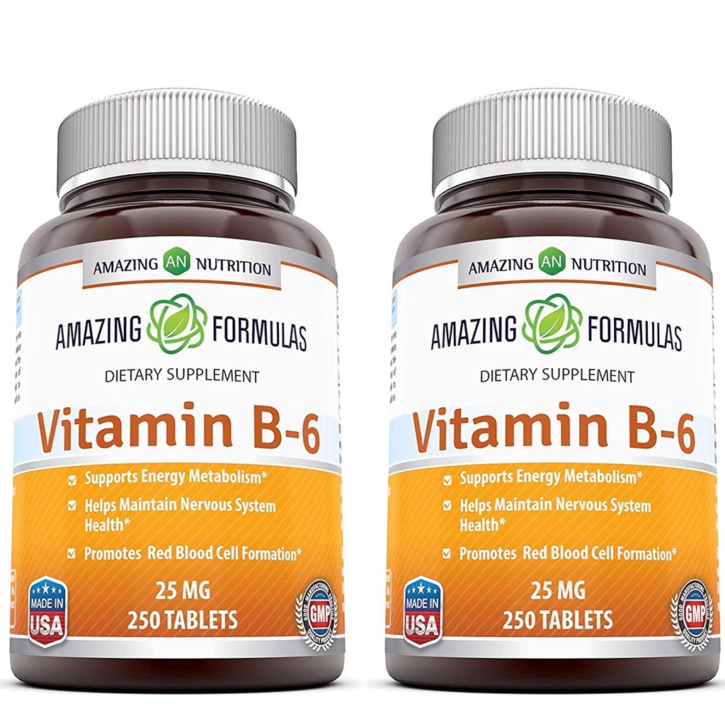 Niezwykłe witaminy B6 Pyridoxine 25mg 250 Tablets Supplement Equipment 124; Non-GMO Equipment 124; Gluten Free Equipment 124; Made in USA (2 Pack)
