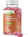 Gummy wapniowe Viteey z witaminą D3 i suplementem magnezu dla zdrowia kości - suplementy wapnia do żucia dla kobiet i mężczyzn - Bez glutenu, Nie-GMO - 90 Liczba
