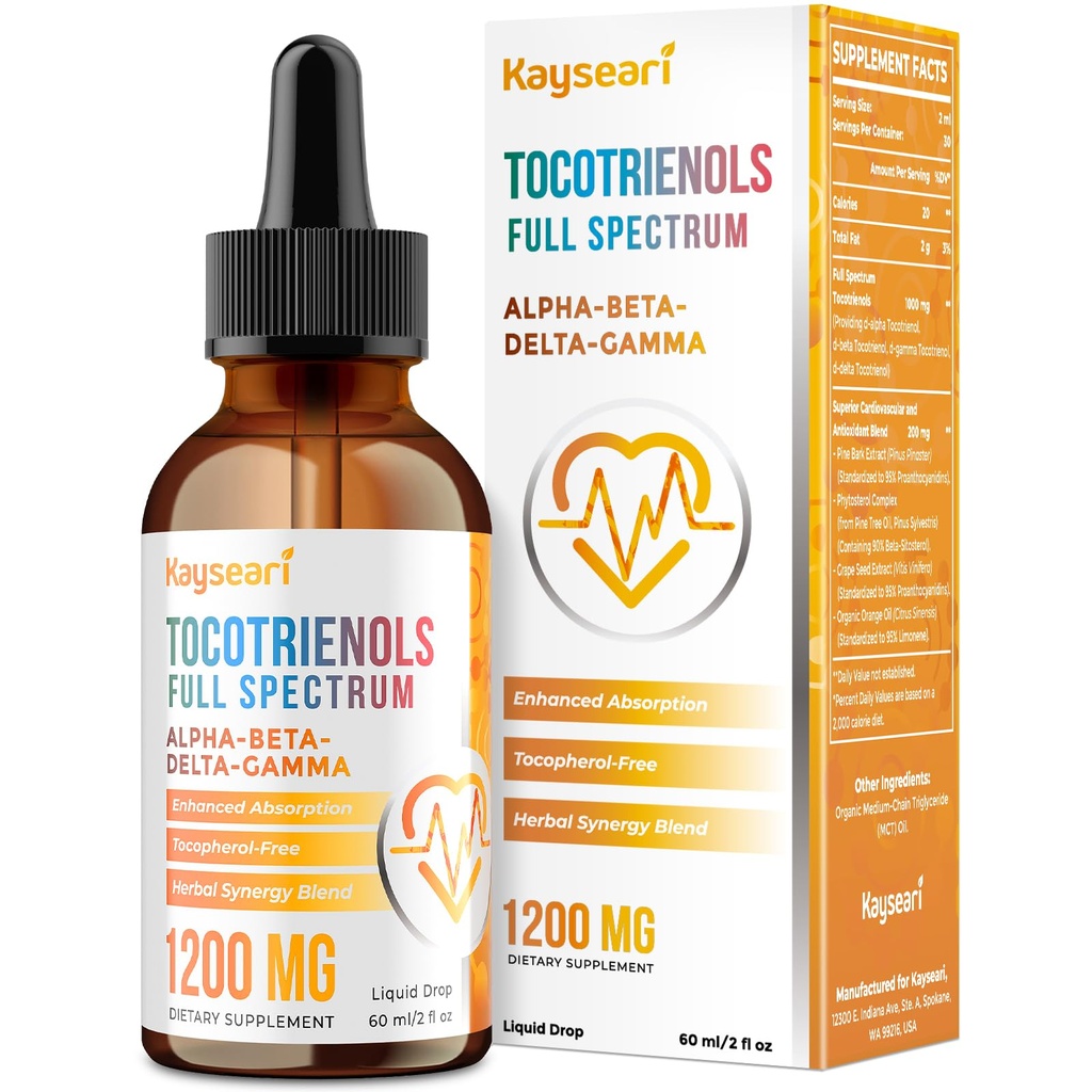 Full Spectrum of Tocotrienols Supplement 1200mg- Tocotrienol Witamina E Liquid, Tocopherol Free - Superior Antioksydant Blend - Wyższa Absorpcja - 2 fl oz, 30 Służenie
