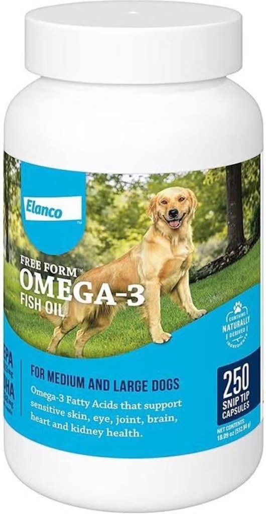 Free Form Snip Porady Omega-3 Fish Oil Liquid Supplement for Medium & Large Dogs, 250 Count