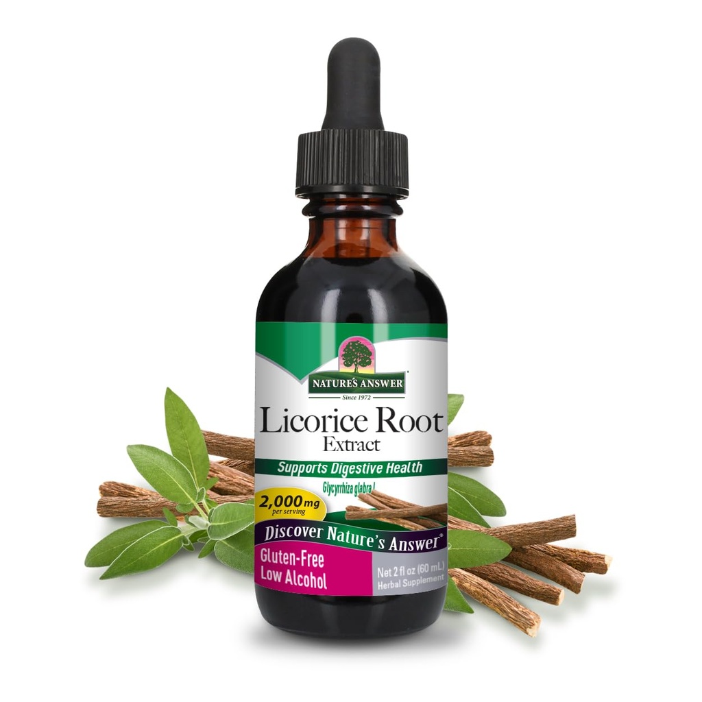 Odpowiedź natury Licorice Korzeń Suplement 2000 mg 2oz Low- Alcohol Extract 124; Wspomaga trawienie 124; Promuje funkcje oddechowe 124; Naturalny Detox 124; Pojedyncza liczba