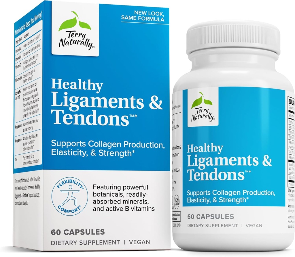 Terry Natural Healthy Ligaments & Tendons - Suplement diety dla Tkanka łącząca i Wspólne wsparcie smarowania - Formuła nieGMO do pomocy Ligament & Zdrowie mięśni - 60 Kapsułki