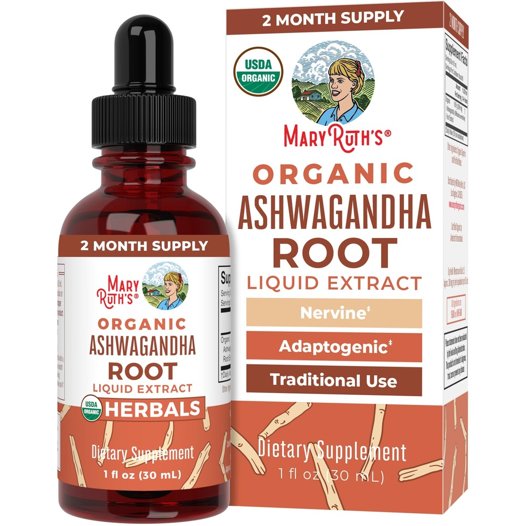 MaryRuth Organics Ashwagandha Root Agloupe 124; USDA Organic Ashwagandha Liquid Drops Agloupe 124; Stress Relief, Natural Calm, Relaxation and Mood Supplement Supplement Agloupe 124; Adaptogenetic Agloupe 124; Nervine Gloupe 124; Vegan Gloupe 124; Non-GMO Gloupe 124; 60 Servings
