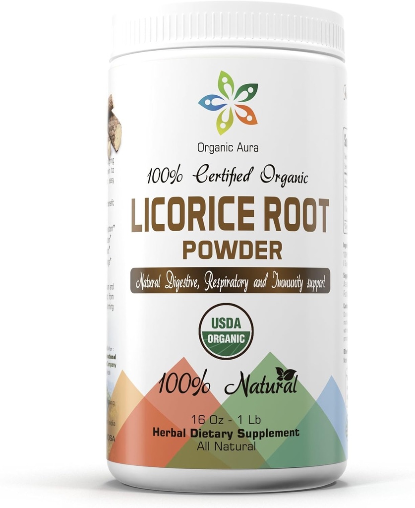 Organiczny Licorice Licorice Proszek korzeniowy 16Oz -1Lb. Natural Digestive i wsparcie immunologiczne. Poprawa ogólnego zdrowia. 100% Natural and Raw Superfood Supplement. Żadnych GMO. Gluten Free.