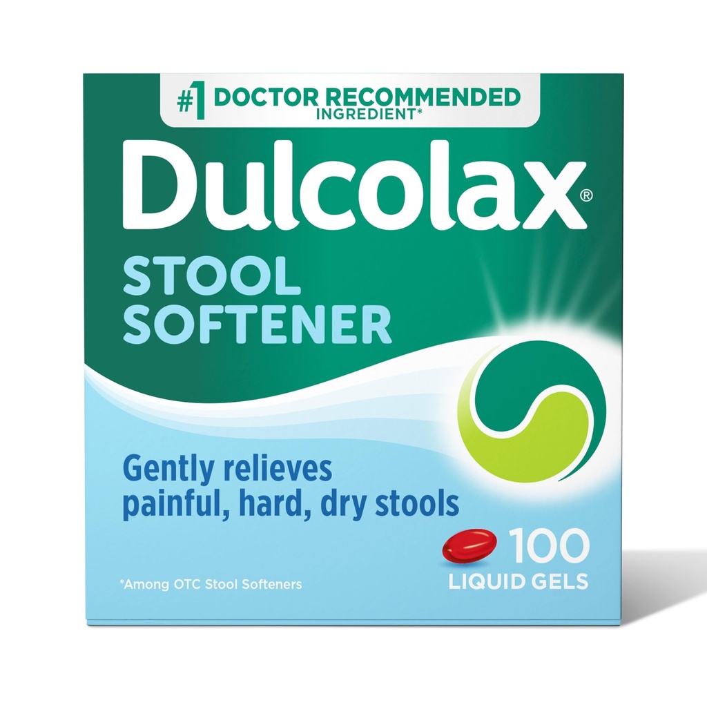 Dulcolax Stool Softener Laxative Liquid żel Kapsułki, Delikatne zaparcia Relief dla twardych, suchych narzędzi, Docusate Sodu 100 mg, 100 Count
