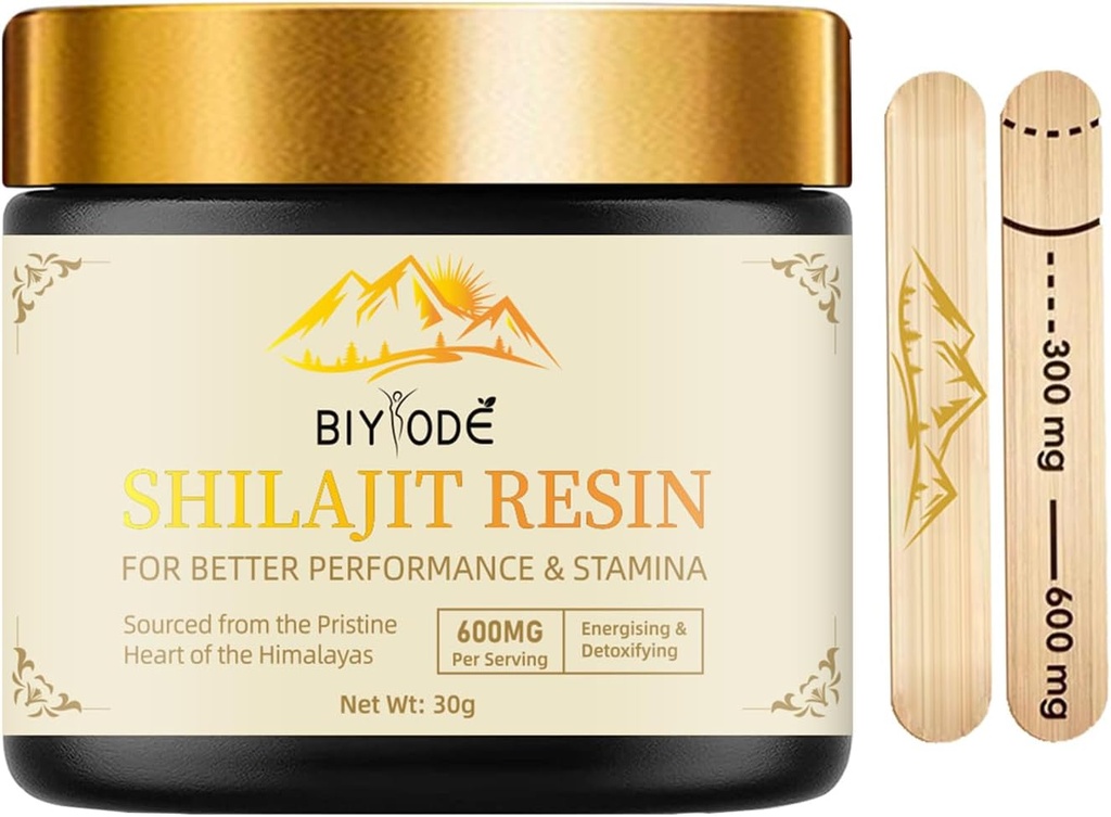 600mg Shilajit Himalayan Shilajit Resin - Czysty Złoto 100% Organic Shilajit z kwasem Fulvic & 85 + Ślad Minerałów Kompleks dla energii i wsparcia immunologicznego dla mężczyzn i kobiet 30 Grams (1 szt.)