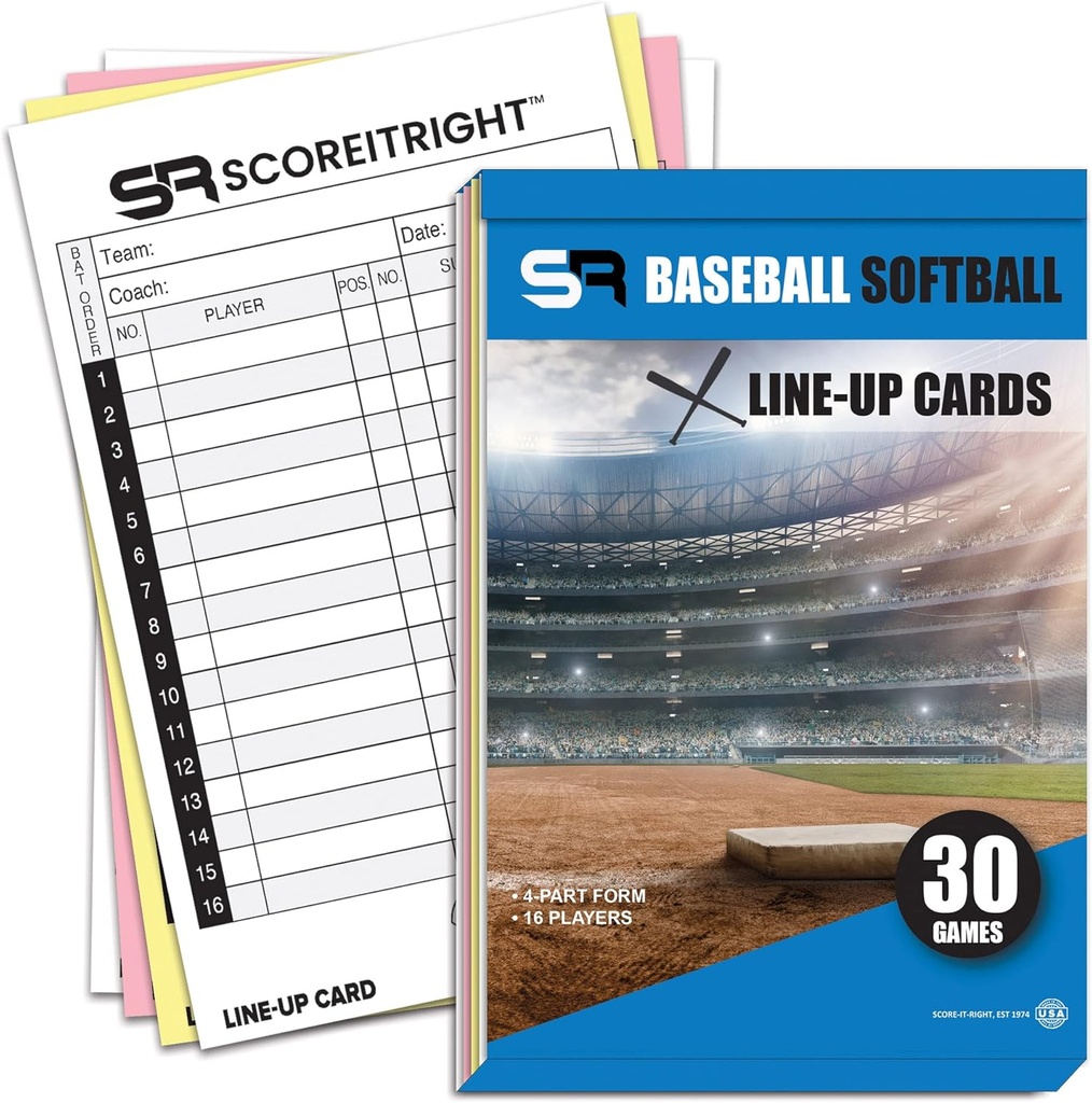 Baseball / Softball Lineup Karty - 16 Player Rezerwuj Format Lineup Karty na 30 Gry - Flipbook Carbon Copy 4 Forma - Oszczędność czasu i praktyczne akcesoria Coaching Baseball