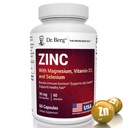 Dr Berg Cynk 30 mg Wzmocniony Magnezem, Witamina D3, Selenium, & Miedź - Suplementy cynku dla mężczyzn i kobiet - Cynk chelatowany na odporność, Skóra, Włosy, i Nails Support * - 60 Kapsułki