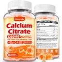 Suplement do cytrynianu wapnia Gummie dla dorosłych - Bezcukrowy cytrynian wapnia 1200 Mg z magnezem 300 Mg i witaminą D3 - Organiczne suplementy wapnia do żucia dla kobiet i mężczyzn