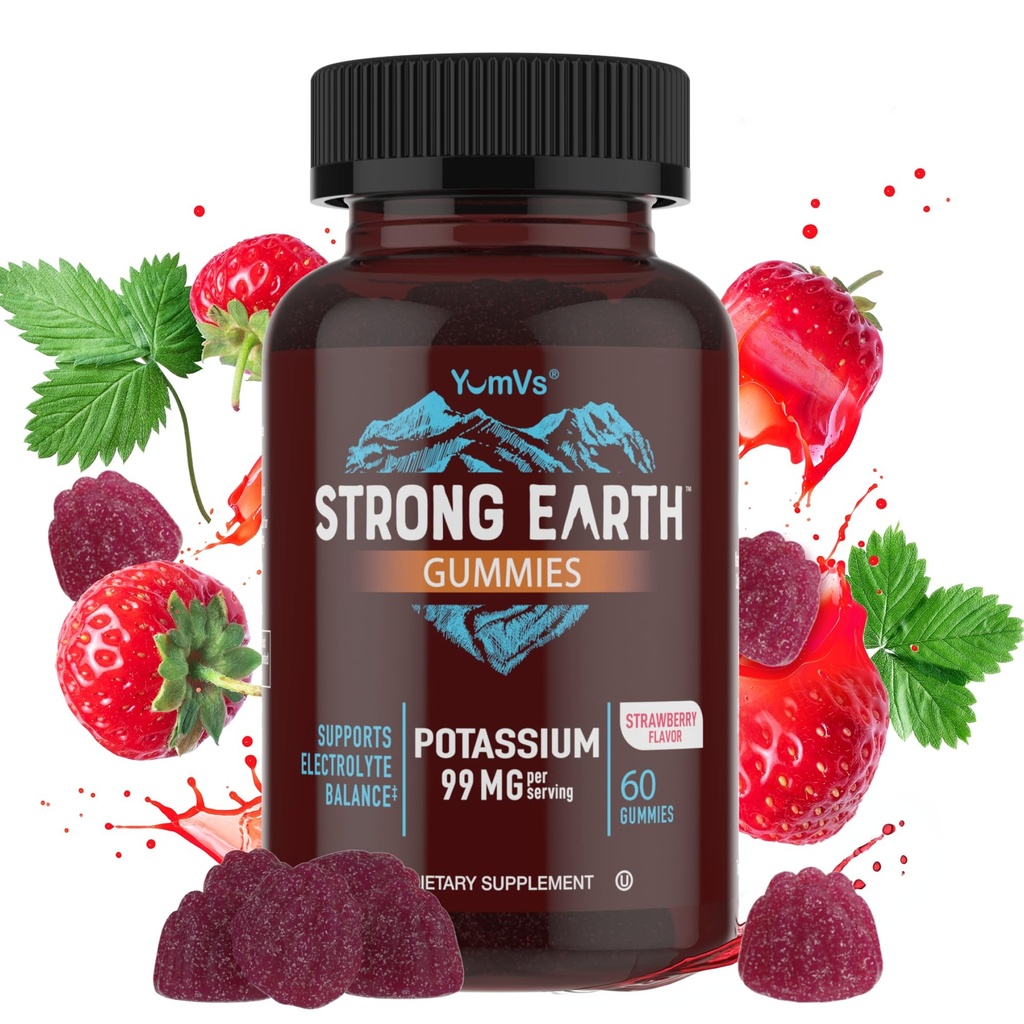 JumV Suplement potasu Gumiaki - Flavor truskawkowy - 99 mg (w postaci cytrynianu potasu) za serwowanie - Wspiera równowagę elektrolitów - Wegetariański Koszerny Gluten Halal Bezpłatne Pure Potasu Gumiami (60 Count)