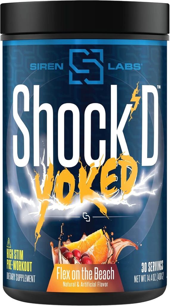 Shock 'd Yocked High Stim Pre- Workout - Kofeina, Tauryna, Cytrulina Malate, Agmatine, Betaine Anhydrous- High Energy & Potężne Pumps- Nitric Oxide- Flex na plaży (30 Służenie)