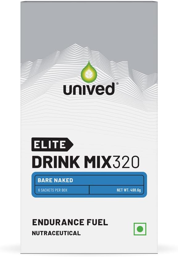 Unived Elite Drink Mix 320 XXX124; High Calorie Energy Drink 124; 2: 1 Stosunek & 80g Karbohydraty z 1705mg Esencjalnych elektrolitów 124; Endurance Sports Drink, Bare Naked, 6 Pack