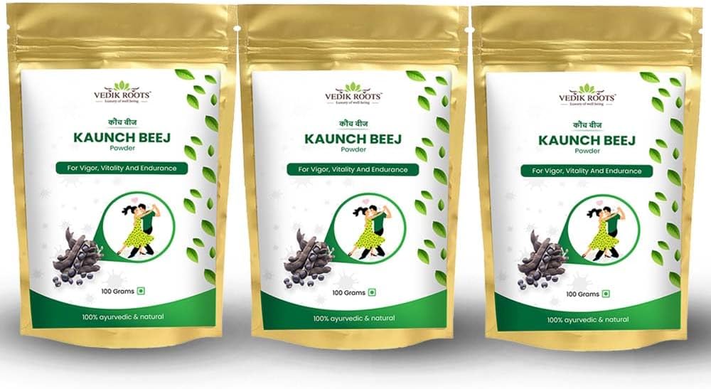 Kaunch Beej Powder - Natural Ayurvedic Herb for Daily Wellness Wellness 124; 100% Pure & Vegan 100g Każdy (Opakowanie po 3)
