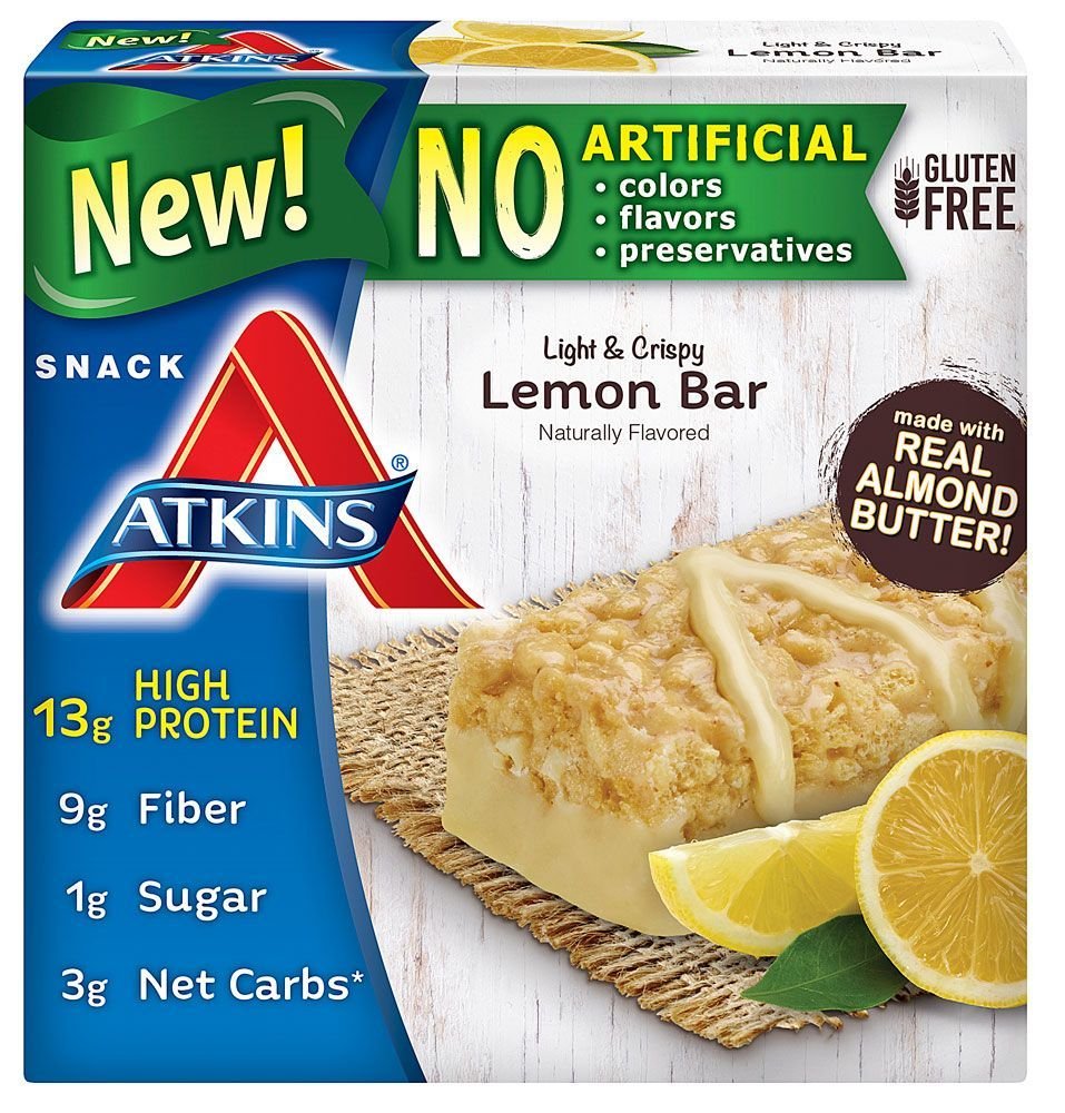 Atkins Snack Lekkie chrupiące Lemon Bar, 5 małych barów (Opakowanie 2)