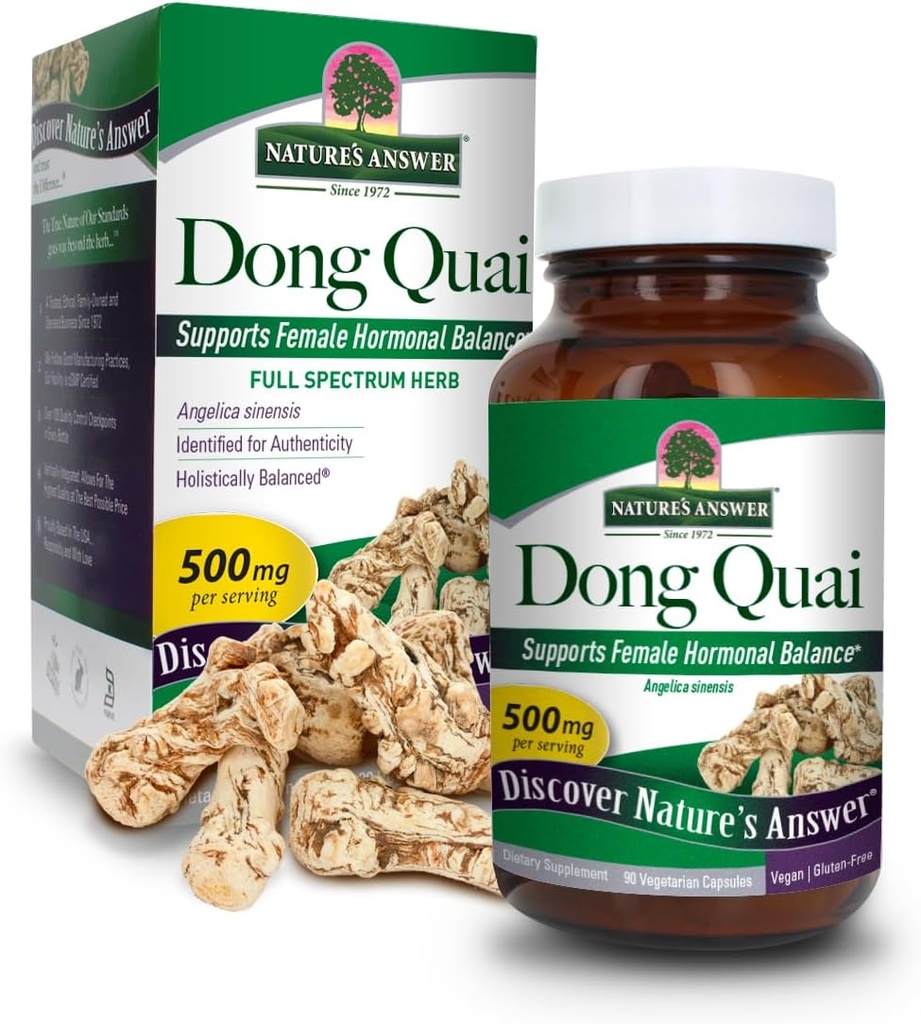 Odpowiedź natury Dong Quai Root 1000mg Bilans 124; Suplement diety 124; Wsparcie równowagi hormonów kobiet 124; Non- GMO, Wegan, Kosher Certified & gluten- Free 124; Kapsułki wegetariańskie 90ct