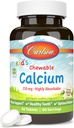 Carlson - Kid 's Chewable Wapń, 250 mg, Wysoko wchłaniany, wsparcie kości i zębów, Optimal Wellness, Natural Vanilla Flavor, 60 tabletek