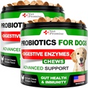 (2 Pack) Probiotyki dla psów - Probiotyki psów i Enzymy trawienne dla Gut Health, Swędząca Skóra, Alergie, Immunitet, Równowaga drożdży - Prebiotyki - Redukcja Biegunka, Gaz - 240 Probiotyczne Przeżuwki dla psów