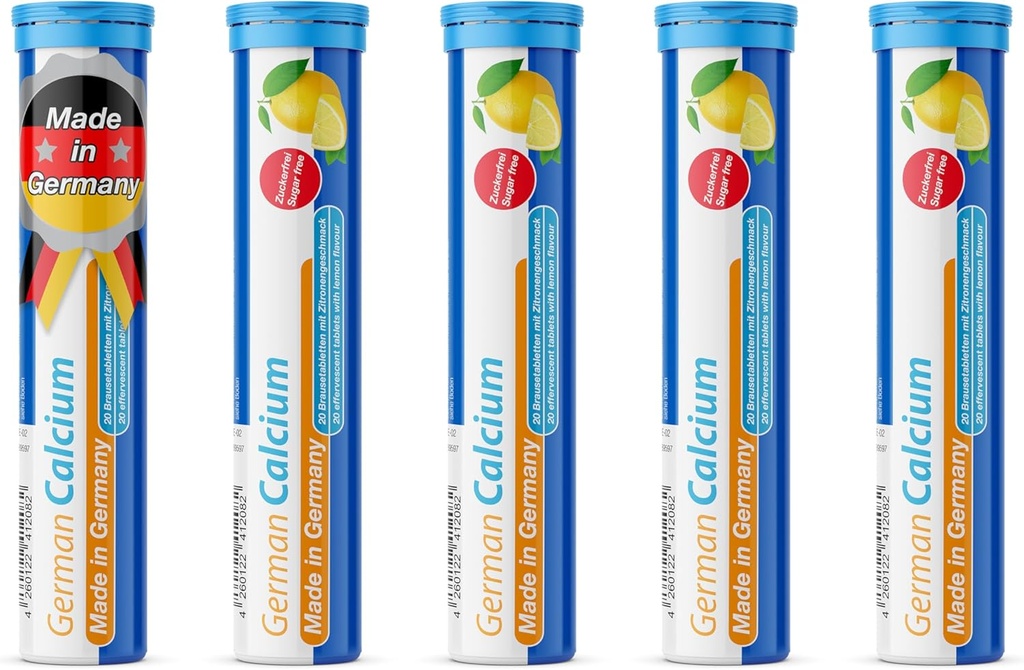 T & D Niemiecki Wapń 500 mg - 100 Vegan Drink Effermuscent Tablets - Lemon Lime Flavor - Made in Germany