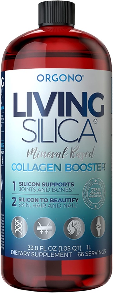 Orgono Living Silica Collagen Booster | Vegan Mineral-Based Silica Supplement | Supports Healthy Collagen & Elastin Production for Joint & Bone Support, Glowing Skin, Strong Hair & Nails | 33.8 Fl Oz