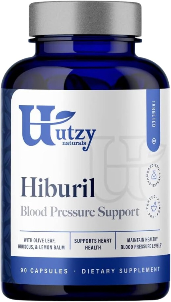 Utzy Naturals Hiburil & 124; Blood Pressure Support Formula & 124; z Olive Leaf Extract, Hibiscus Extract, & Lemon Balm Extract 124; 90 Kapsułki