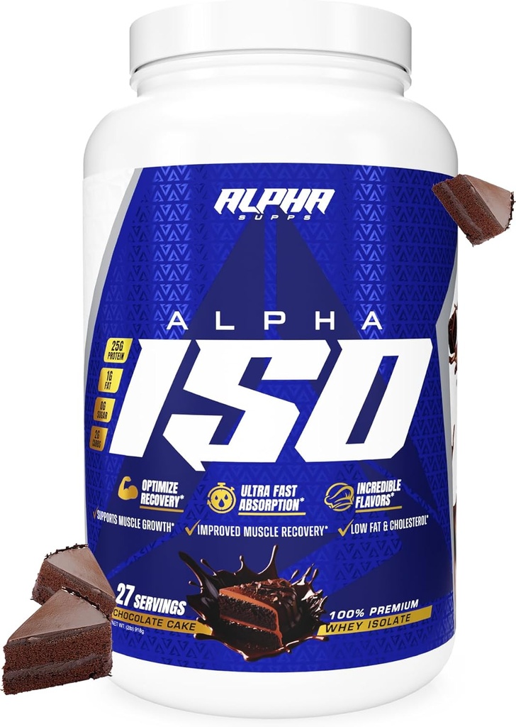 Alpha Supps ISO, Low Carb 100% Białko serwatki Isolate Powder, 25 Grams per serving, Pomaga wspierać wzrost mięśni, niski cukier i gluten Free (ciasto czekoladowe, 2 lb)