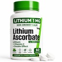 Askorbinian litu 1mg - Bezpieczna alternatywa dla Orotu litu - Mikrodawka Suplement litu do nastrojów, Focus & Calm - Wsparcie witaminy C - 60 Tabletów - Made in USA