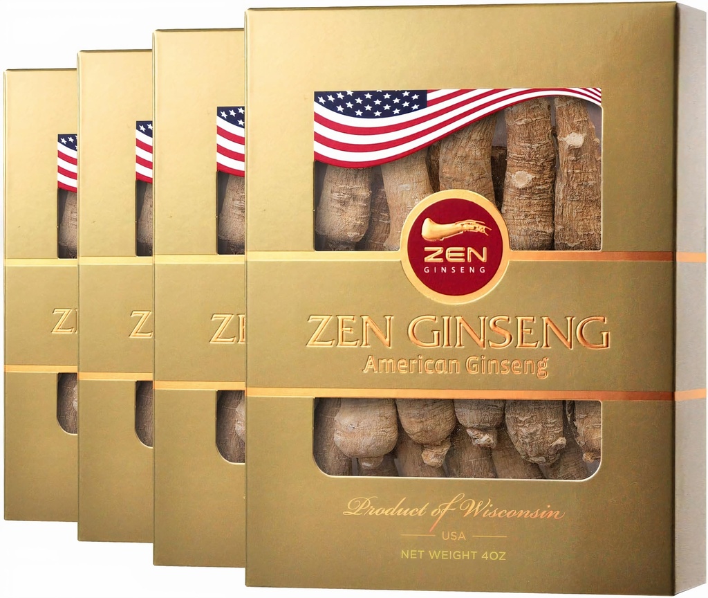 4 Pudełka American Ginseng Root - Super Long Jumbo Wisconsin Ginseng (4oz / Box) Performance & Mental Health dla mężczyzn i kobiet