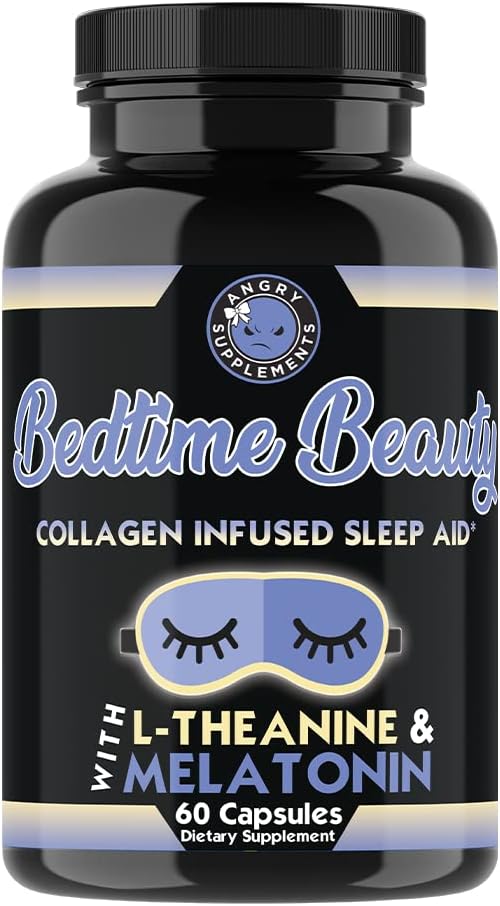 Bedtime Beauty, Collagen Infused Twilight Night Time Sleep Aid, All Natural Pills w. L- Theanine, Melatonina, Magnezu i kwasu hialuronowego Natural Sleepy Girl Mocktail, 60 Kapsułki, 30 Serv