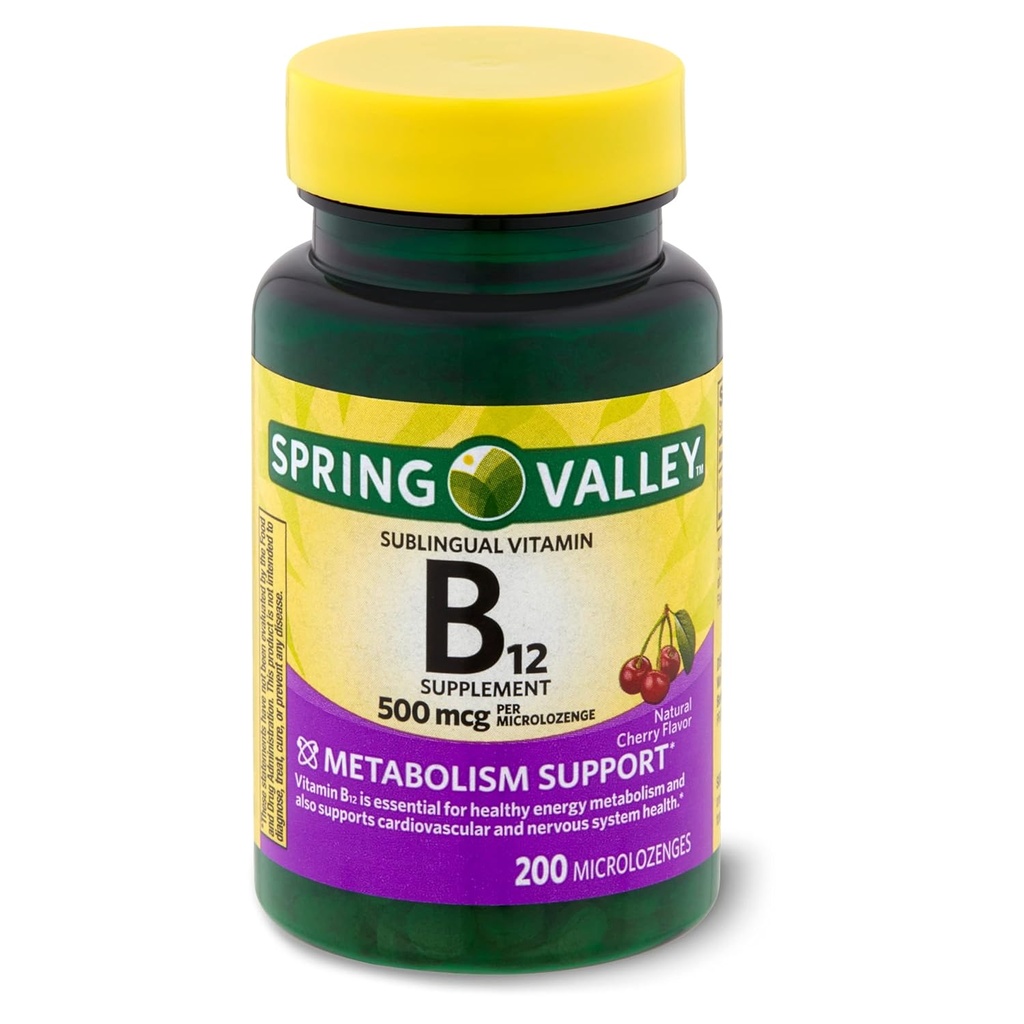 Spring Valley: Podjęzykowe kropki Witamina B- 12, 500 µg (200 Cherry Microlozenges)