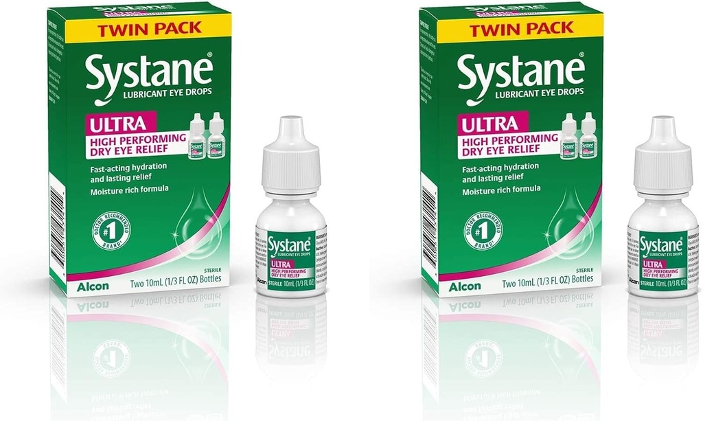 Systane Ultra Lubrykant krople do oczu, sztuczne łzy do suchego oka, Twin Pack, 10 ml Każdy (Opakowanie po 2)